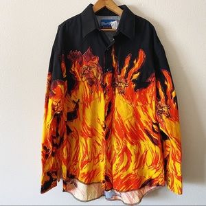 Wrangler Vintage Bulls Flame Button Up Shirt Large